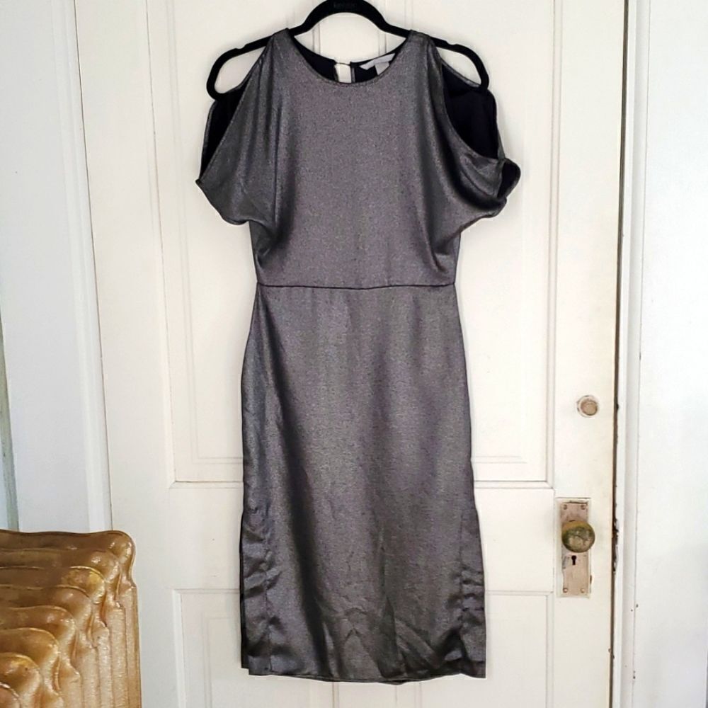 H&M Silver Shimmer Cold Shoulder Dress